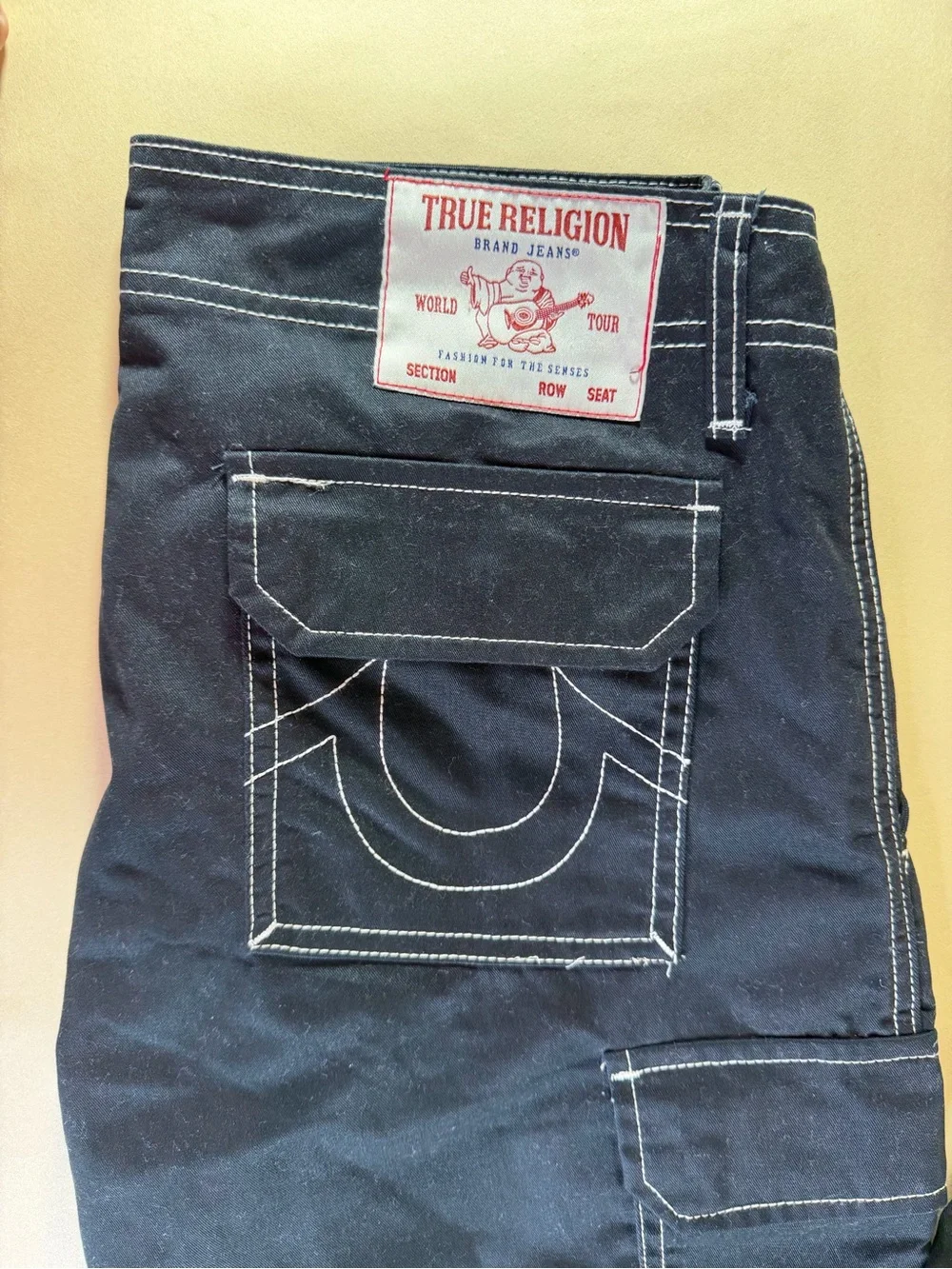 True Religion Men’s Black Slim Straight Jeans with White Stitching